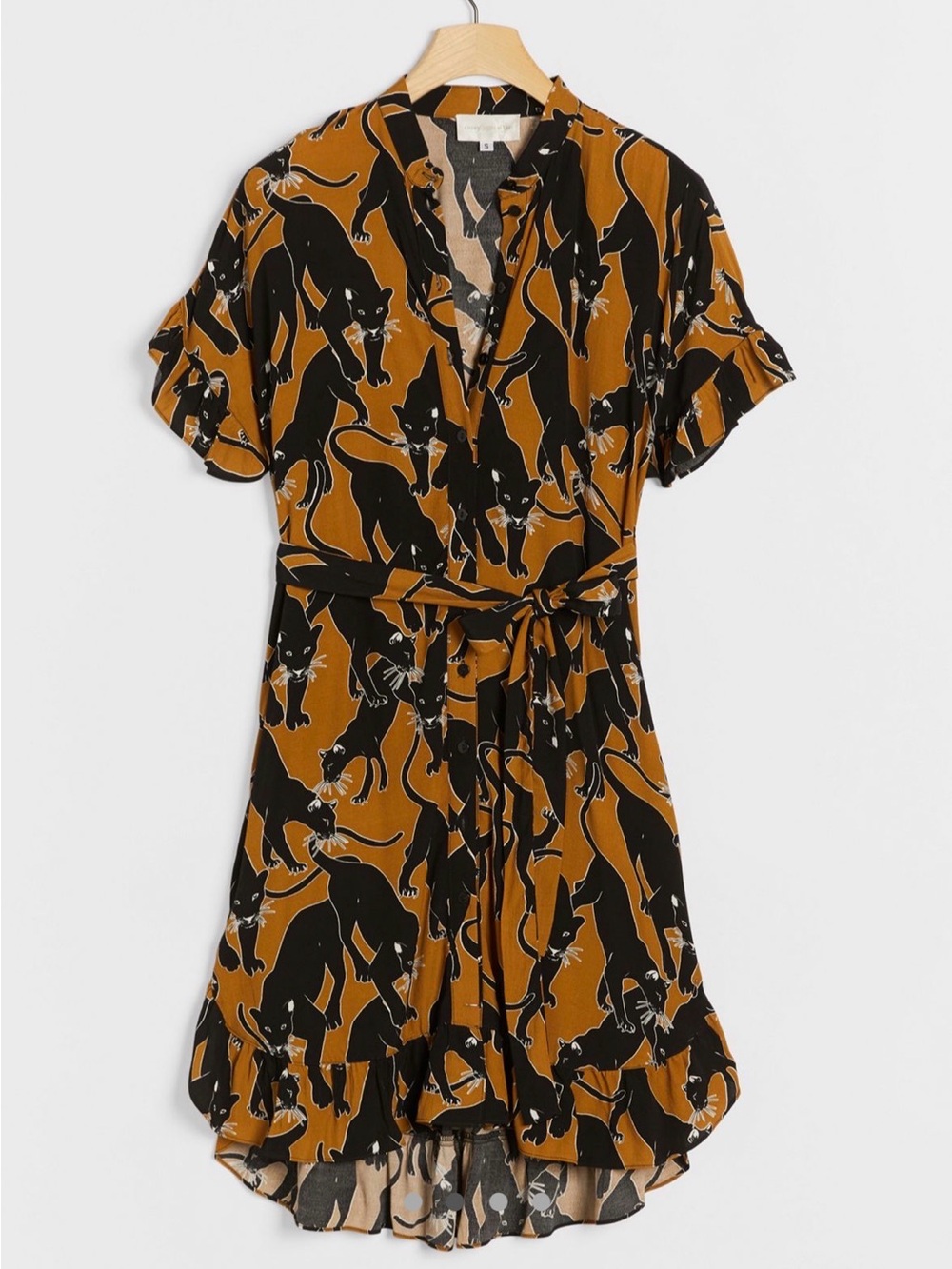 Corey Lynn Calter Panther Ruffled Shirt Minidress S